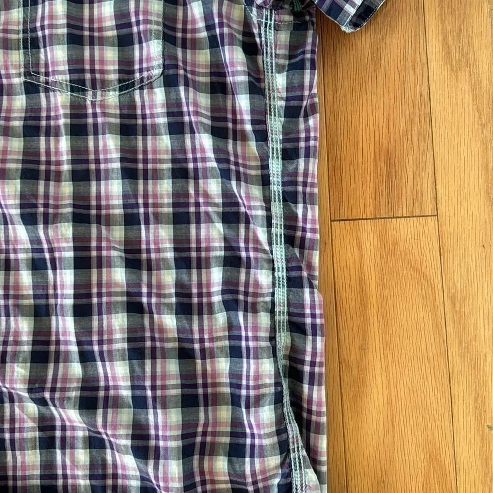 Robert Graham Purple Plaid Men's Cotton Button Down Short Sleeve Shirt Size L - Picture 6 of 11